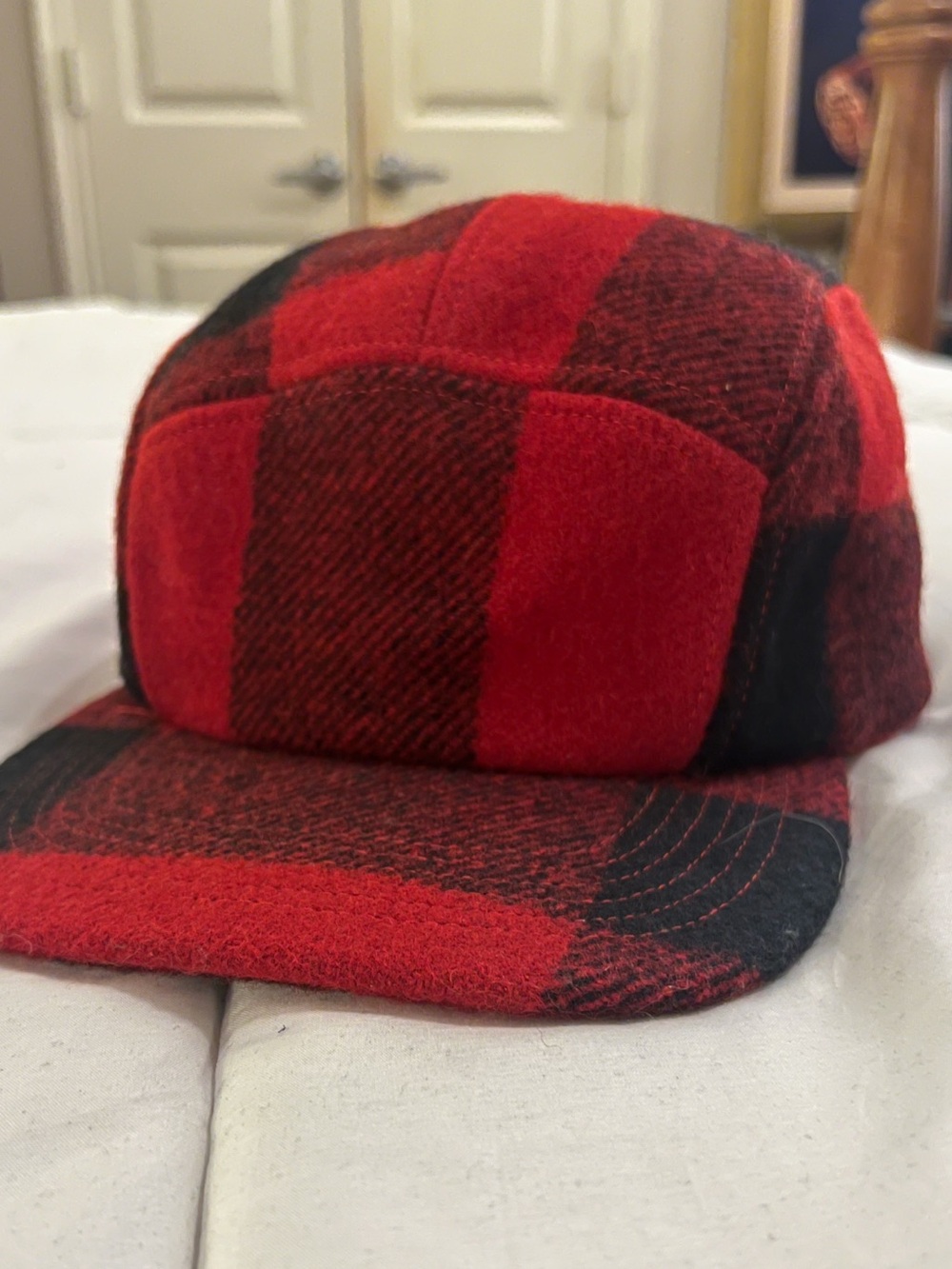 Filson Red and Black Buffalo Plaid Wool Cap